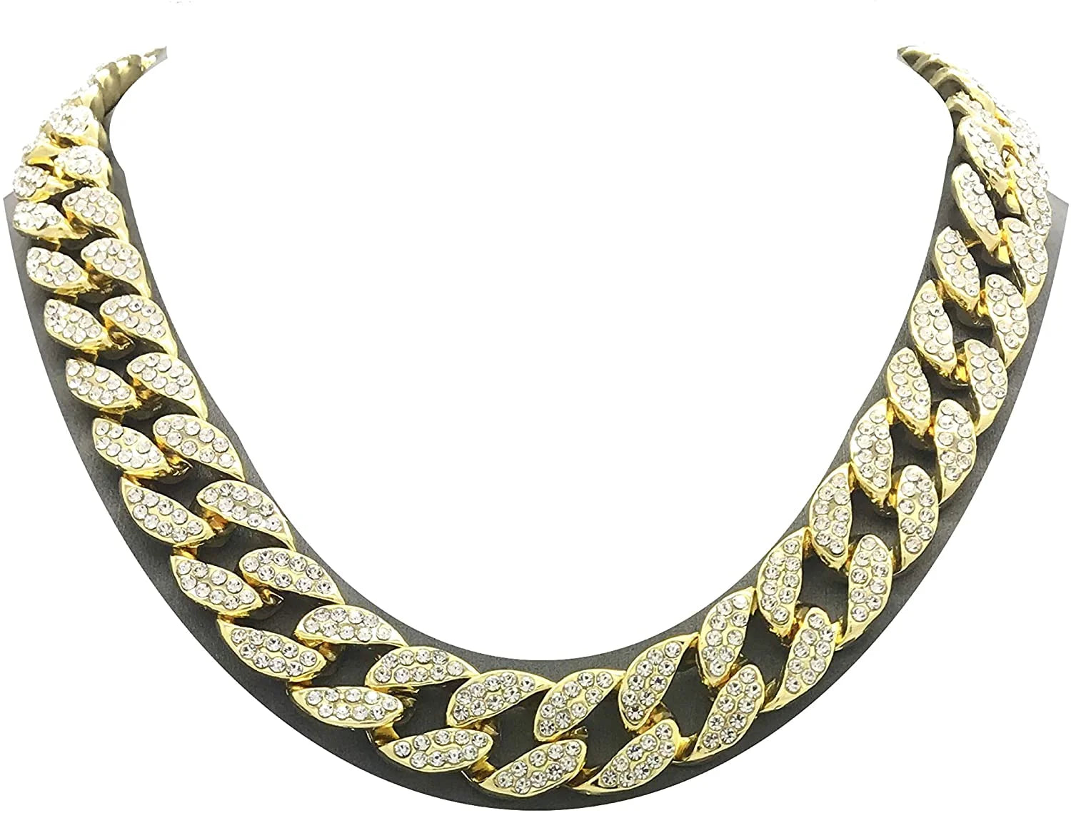 Men’S Iced Out Hip-Hop Gold Tone Bling Bling Rappers Cuban Link Chain Choker Necklace - CN2020