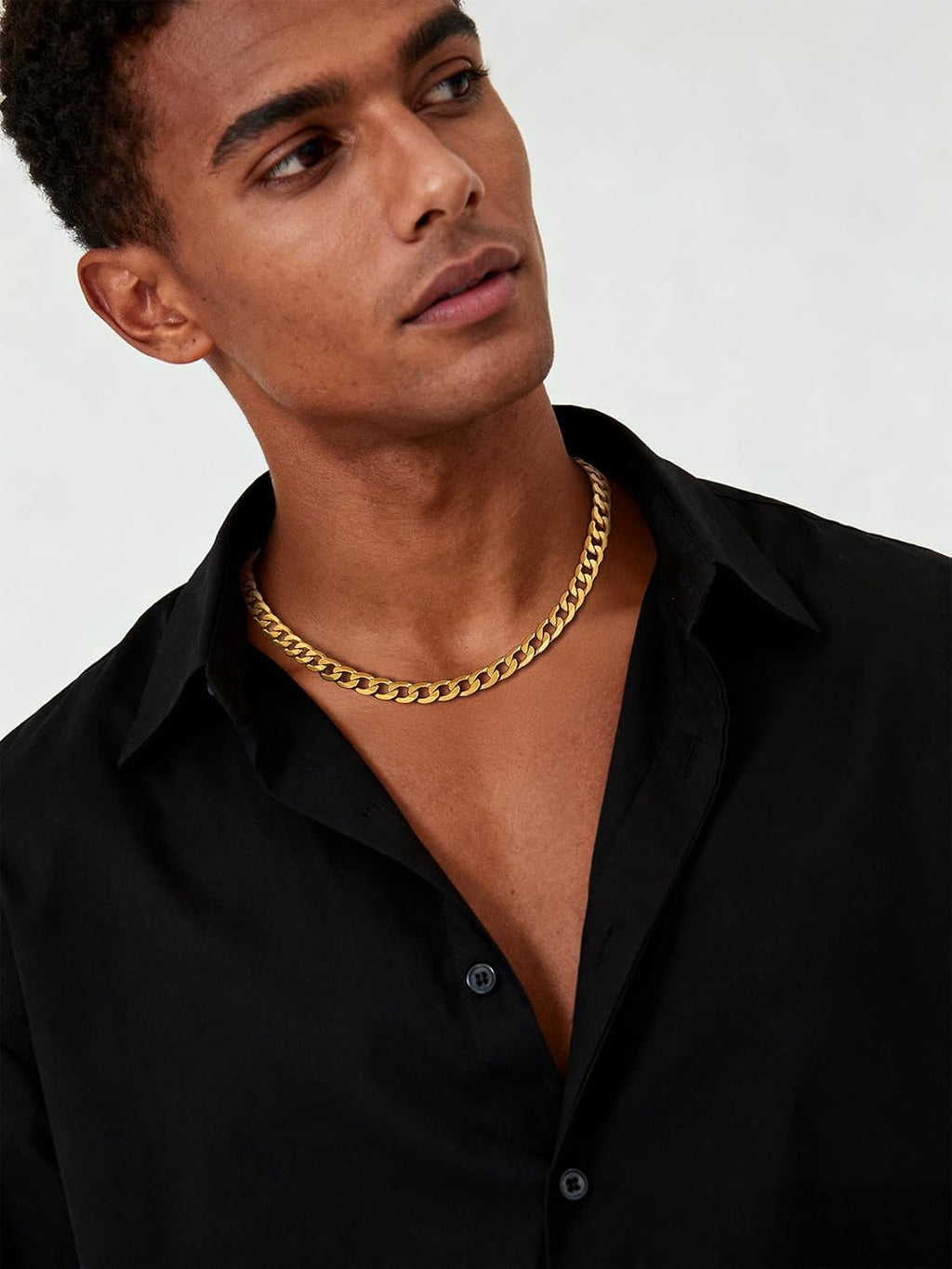 Gold Cuban Link Chain/Silver Men’S Chain/Black Necklace