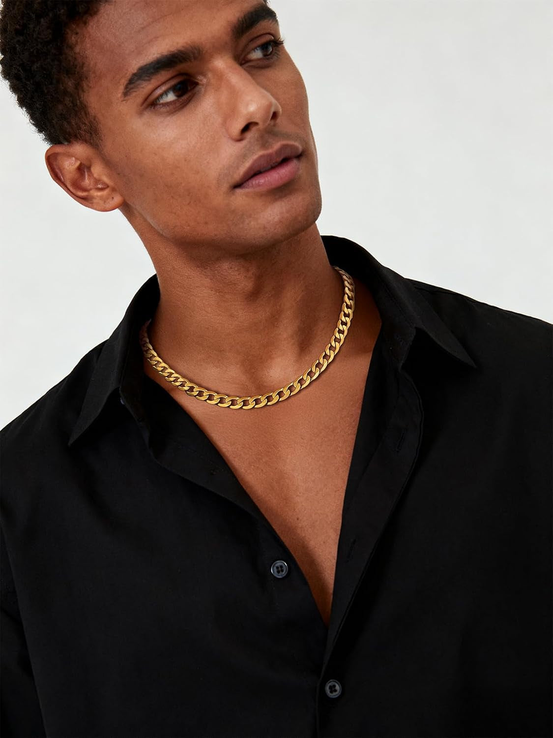 Gold Cuban Link Chain/Silver Men’S Chain/Black Necklace