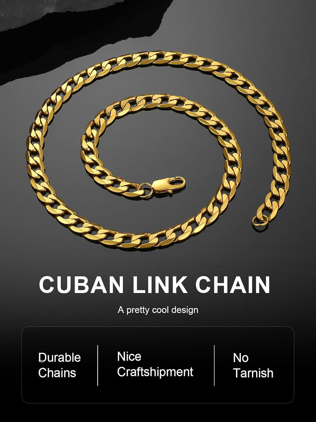 Gold Cuban Link Chain/Silver Men’S Chain/Black Necklace