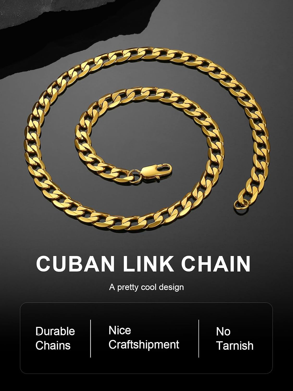 Gold Cuban Link Chain/Silver Men’S Chain/Black Necklace