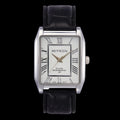 Rectangular Black Genuine Leather Strap Watches for Men - 38mm Ion-Polished