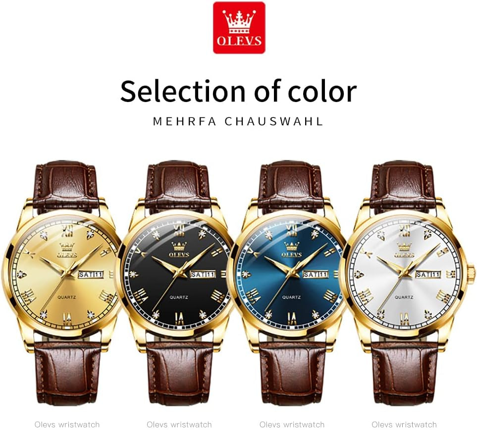 Brown Mens Leather Watch Dress Casual Day Date Quartz Wrist Watch