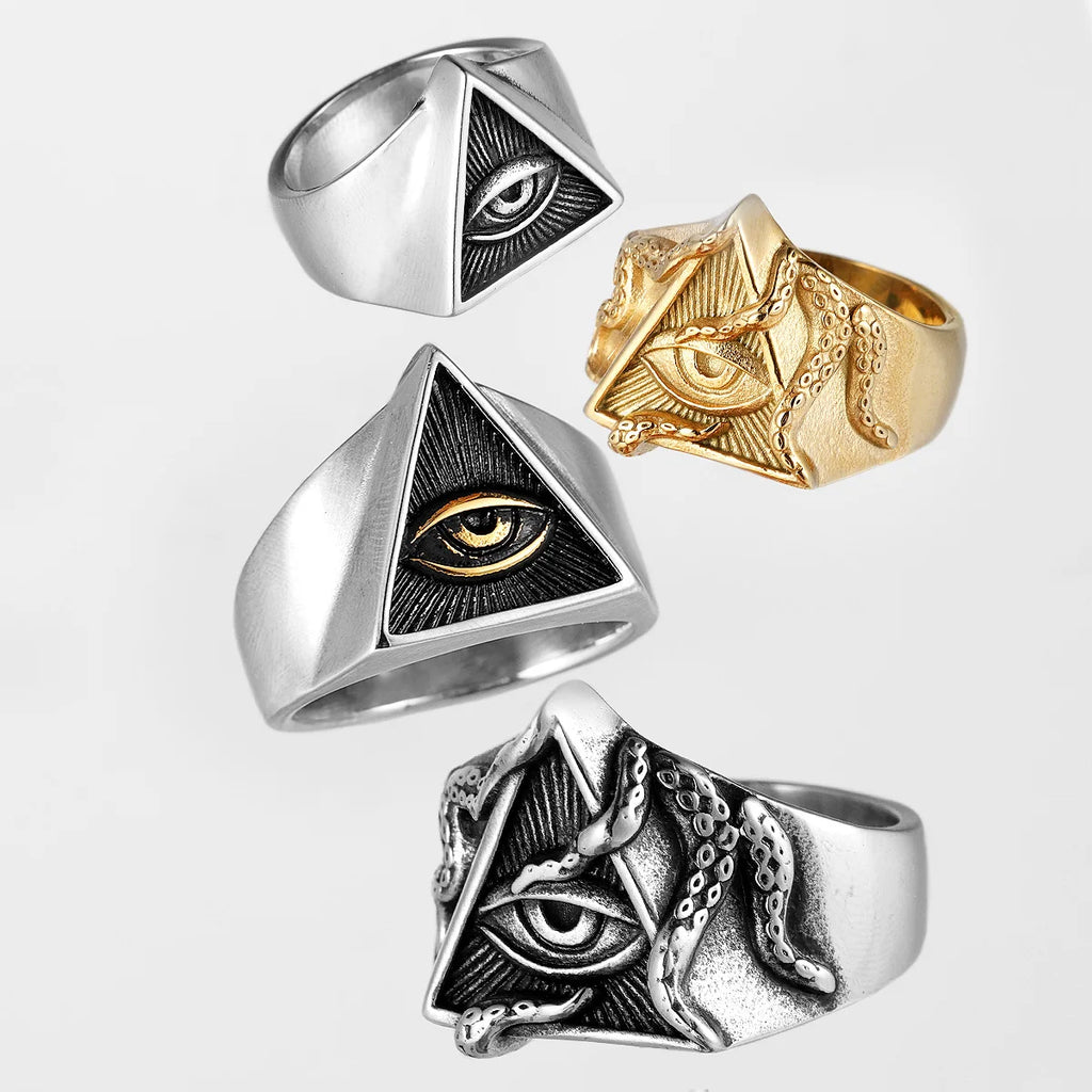 Masonic Illuminati Octopus Eye Stainless Steel Womens Mens Rings Punk Vintage for Boyfriend Jewelry Creativity Gift Wholesale