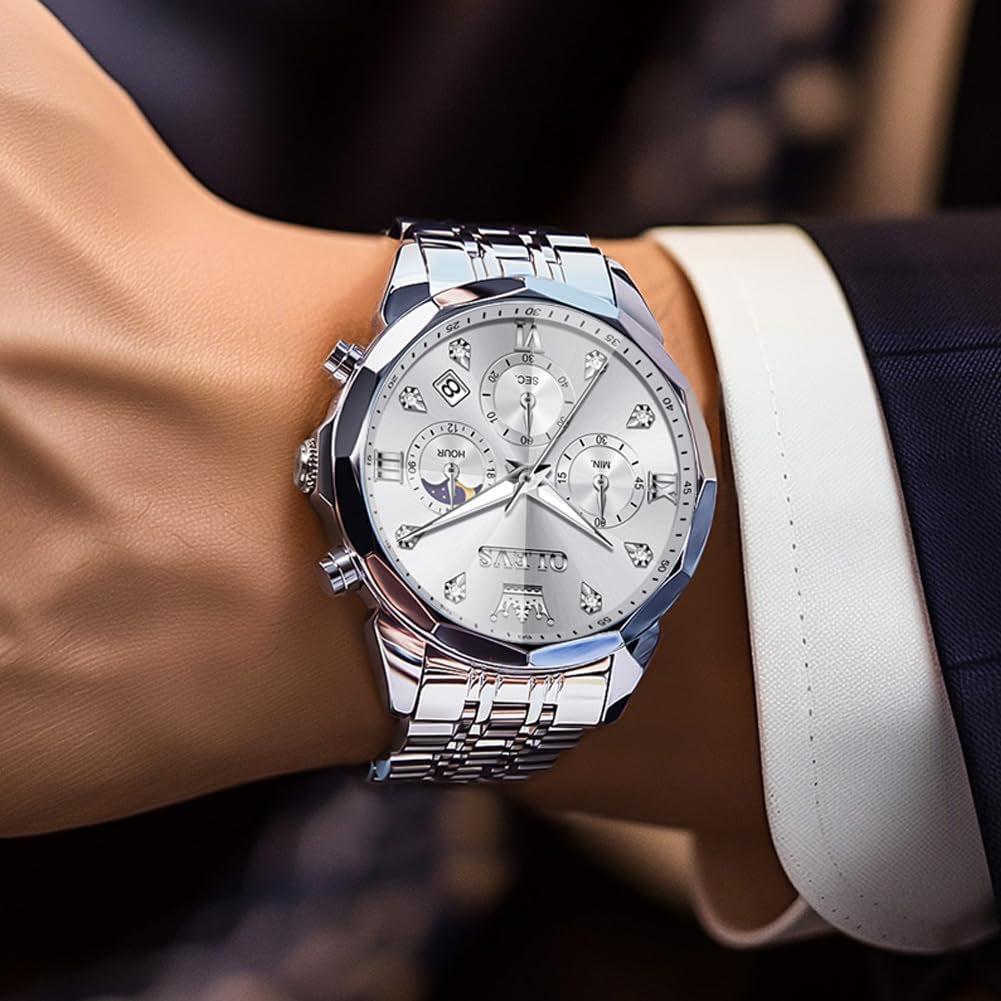Watches for Men Luxury Diamond Casual Large Dial Watches Stainless Steel Waterproof Business Dress Analog Luminous Date Mens Watches