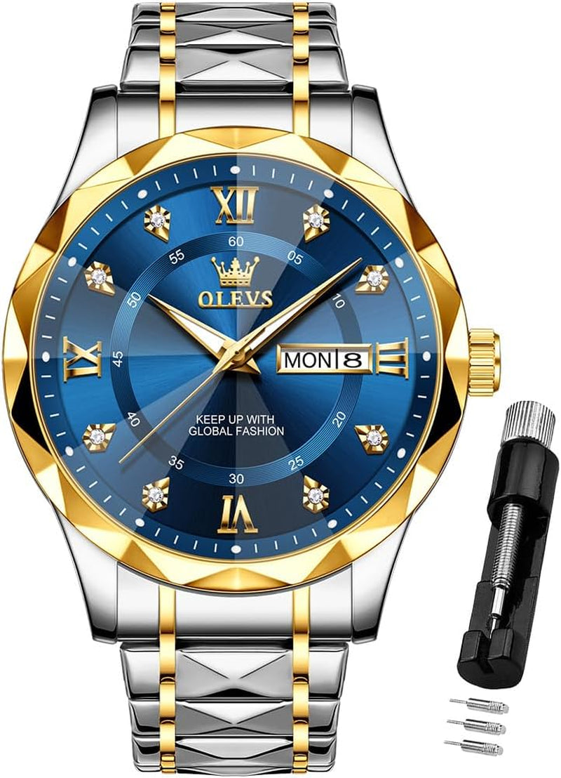 Watches for Men Luxury Diamond Casual Large Dial Watches Stainless Steel Waterproof Business Dress Analog Luminous Date Mens Watches